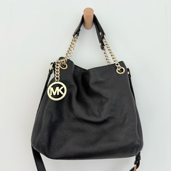 Vintage Michael Kors black leather multiway gold chain shoulder & crossbody tote - Picture 3 of 10
